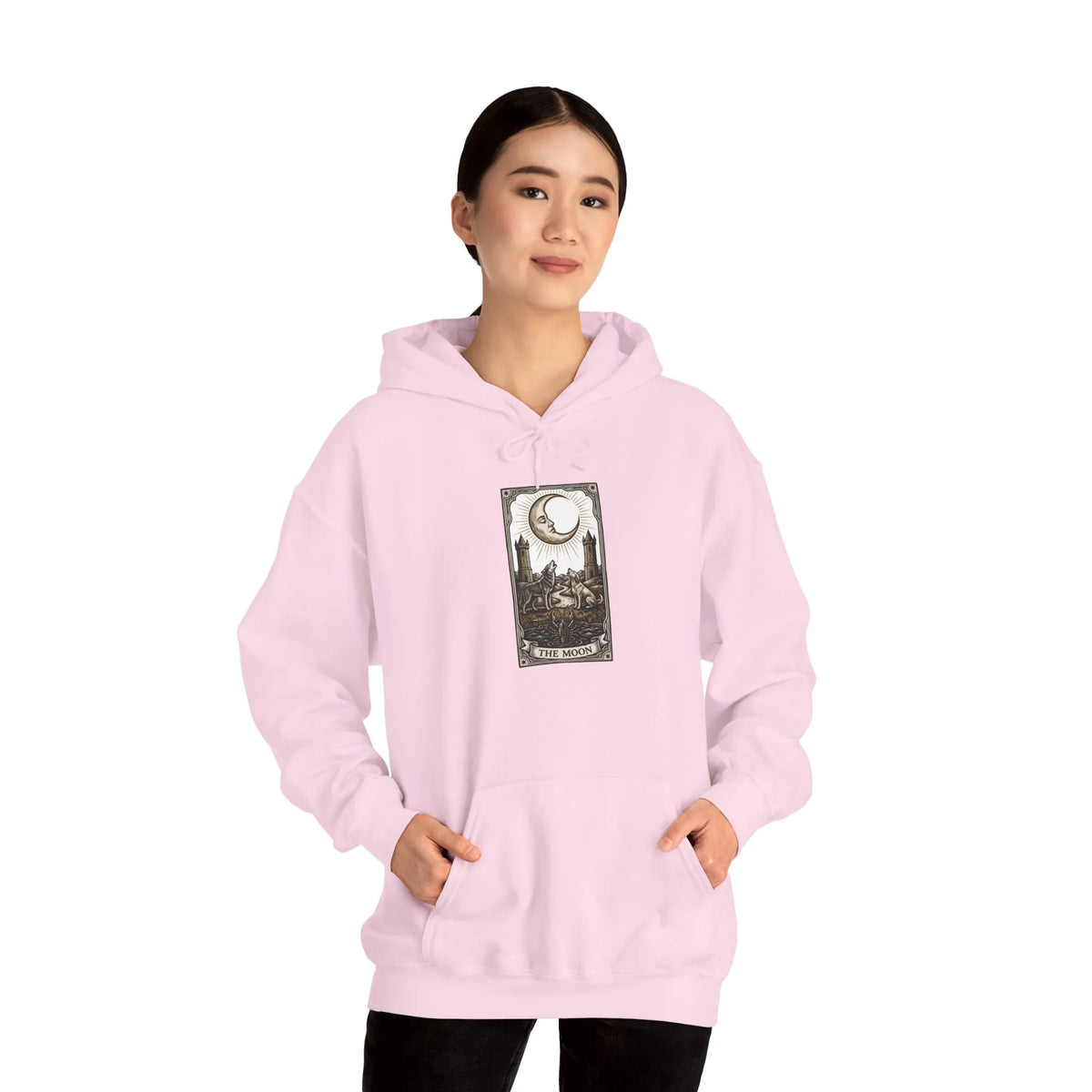 Moon Tarot Card Graphic Hoodie - Soft Fleece Blend Pullover - Unisex Ash