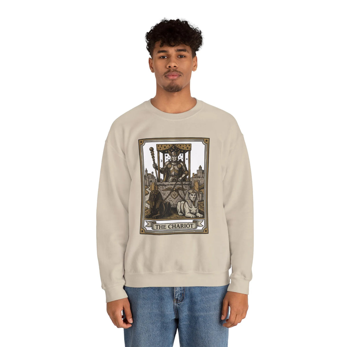 The Chariot Tarot Card Sweatshirt - Heavy Blend Cotton-Poly Crewneck - Unisex White