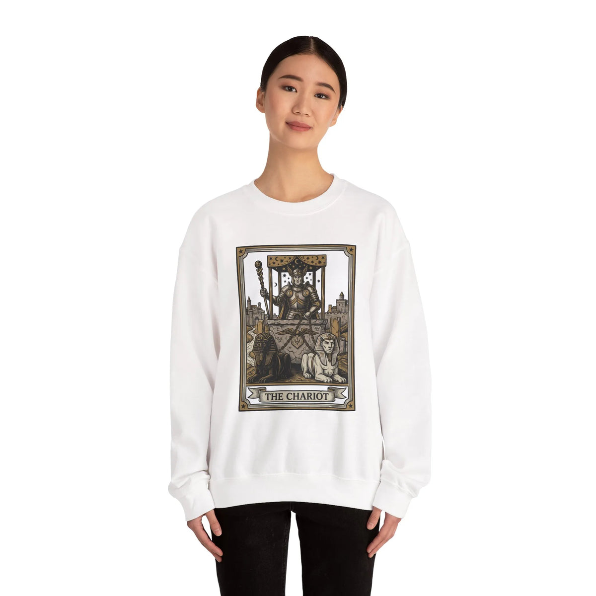 The Chariot Tarot Card Sweatshirt - Heavy Blend Cotton-Poly Crewneck - Unisex White