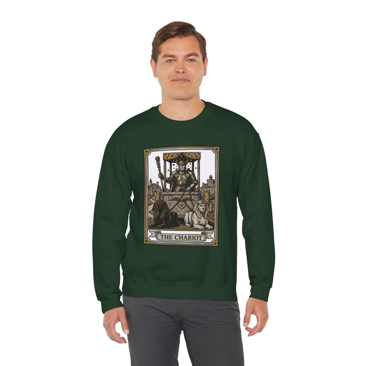 The Chariot Tarot Card Sweatshirt - Heavy Blend Cotton-Poly Crewneck - Unisex White