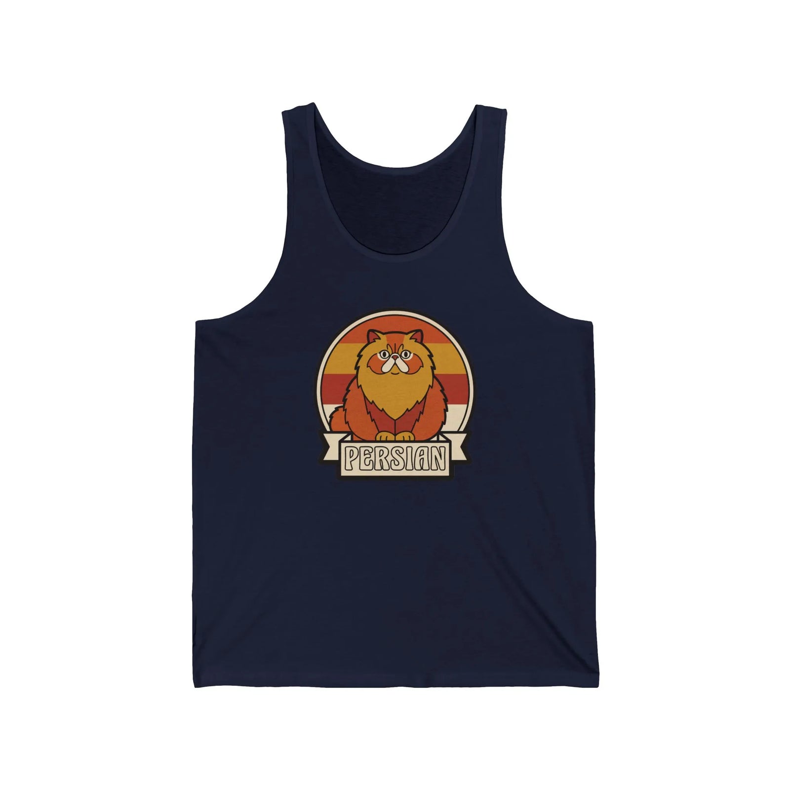 Persian Cat Retro Sunset Tank Top - Soft Cotton Jersey Retail Fit - Unisex Athletic Heather