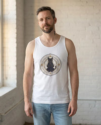 Meditating Cat Sacred Geometry Tank Top - Lightweight Airlume Cotton Retail Fit - Unisex Athletic Heather