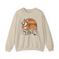Retro 70s Sunset Corgi Sweatshirt - Classic Fit Cotton-Poly Crewneck - Unisex White