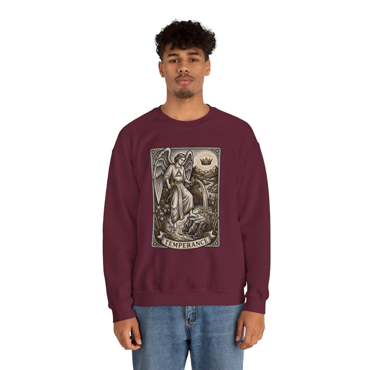 Temperance Tarot Card Angel Sweatshirt - Heavy Blend Fleece Crewneck - Unisex White