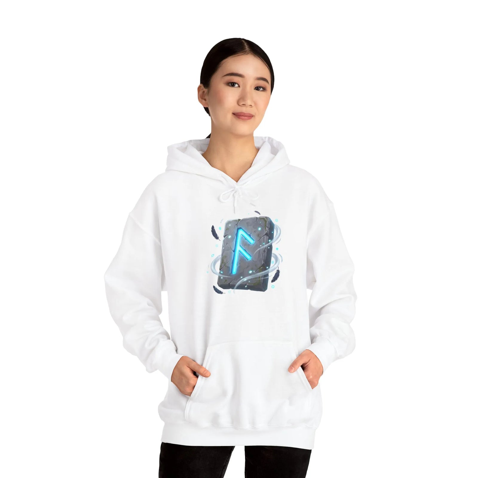 Ansuz Rune Odin's Raven Graphic Hoodie - Medium Heavy Fabric Classic Fit - Unisex White
