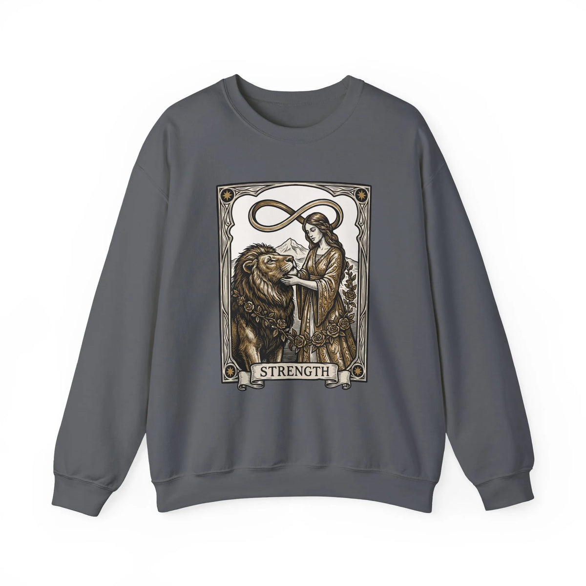 Strength Tarot Card Sweatshirt - Heavy Blend Crewneck Fleece - Unisex White