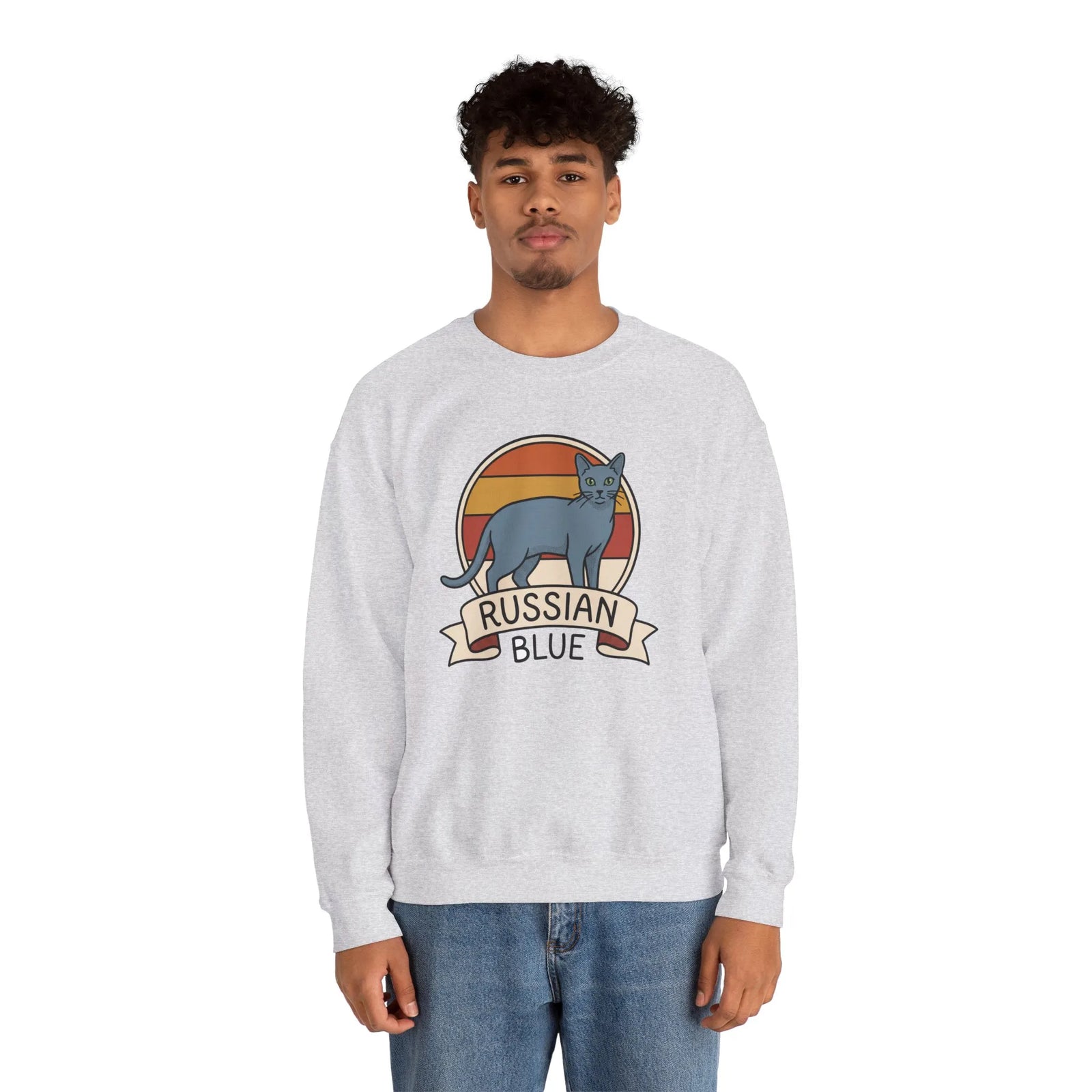 Russian Blue Retro 70s Sunset Sweatshirt - Heavy Blend Crewneck - Unisex White