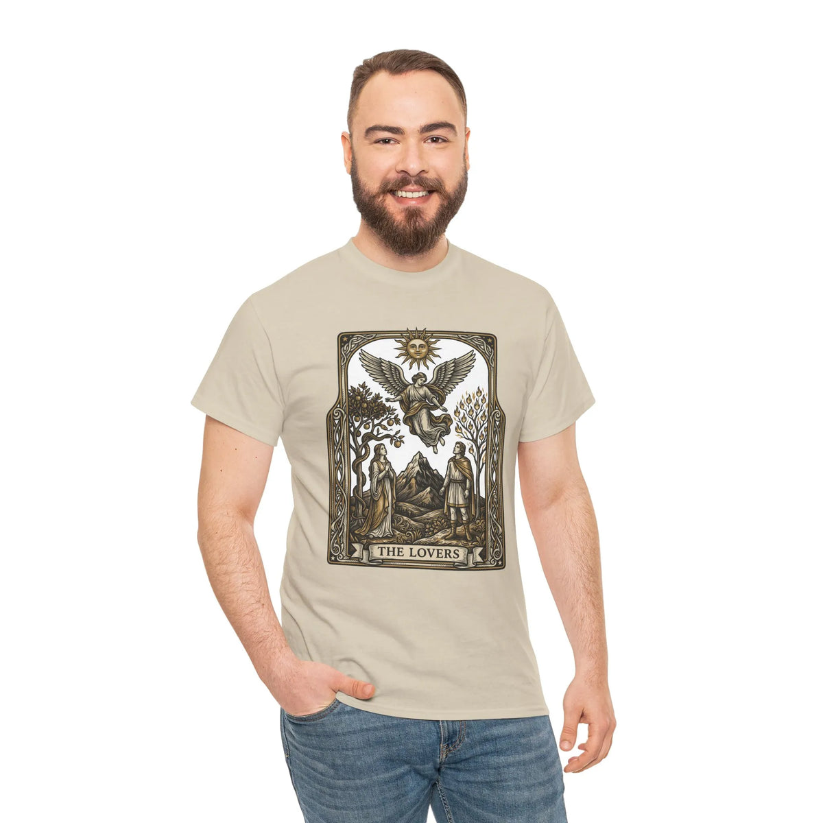 The Lovers Tarot Card Graphic T-Shirt - Heavy Cotton Classic Fit Tee - Unisex White