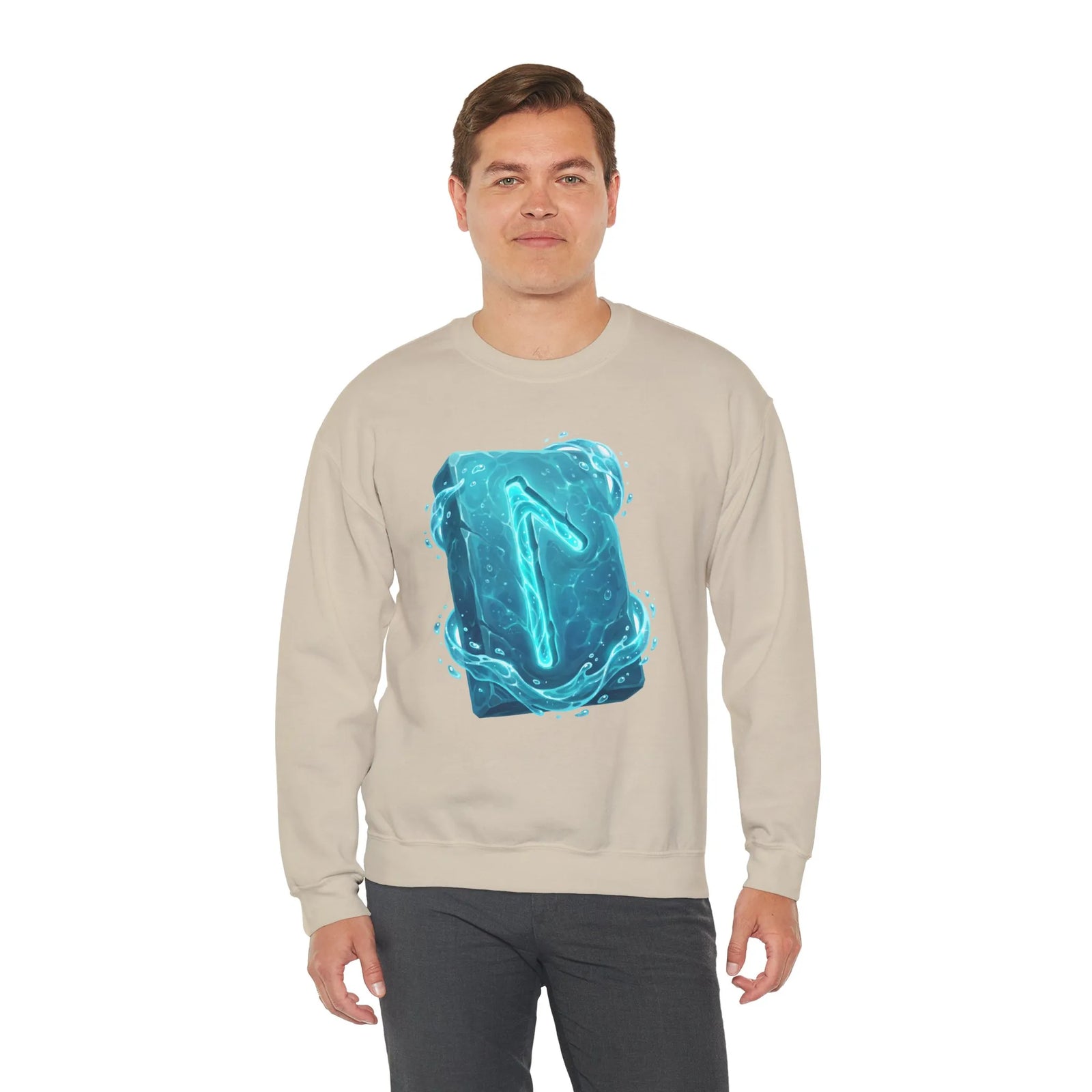 Laguz Water Rune Symbol Sweatshirt - Heavy Blend Crewneck Fleece - Unisex Ash Gray