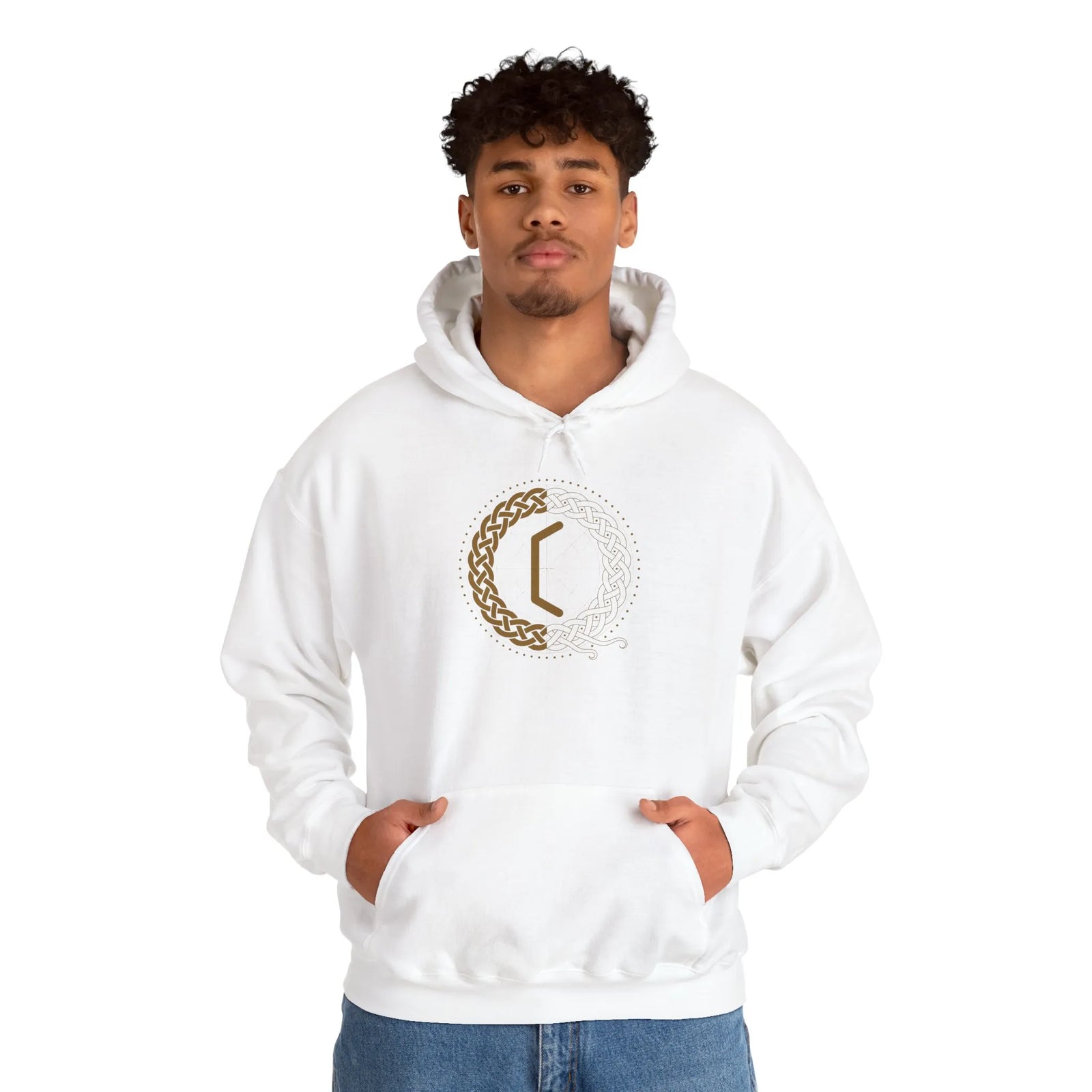 Perthro Runic Symbol Hoodie - Heavyweight Fleece Pullover - Unisex White