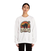 Black Cat Retro Sunset Sweatshirt - Heavy Blend Crewneck Fleece - Unisex White