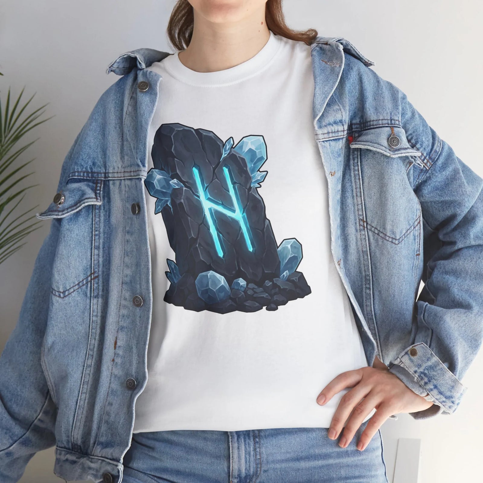 Hagalaz Rune Stone Graphic T-Shirt - Heavyweight Cotton Classic Fit - Unisex White