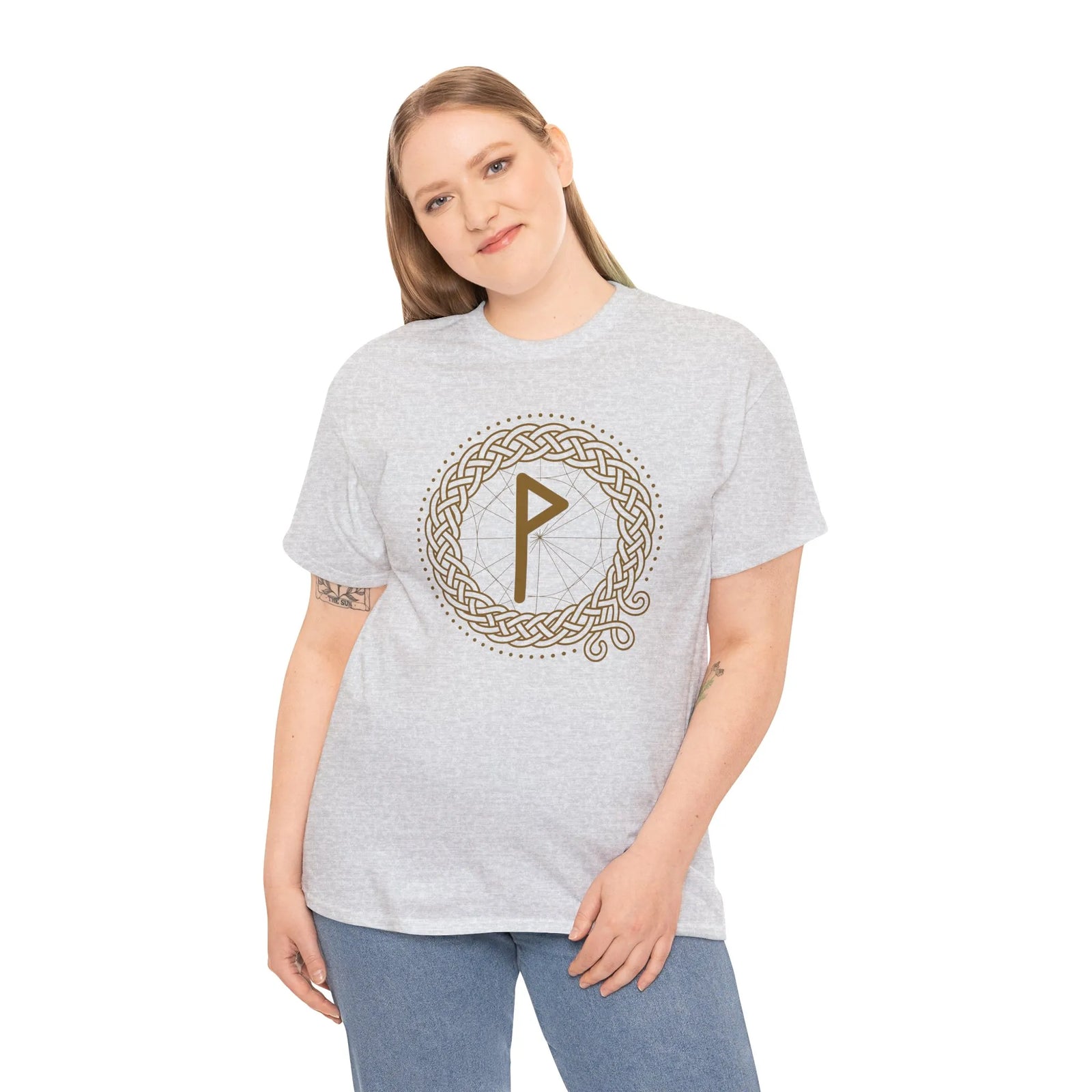 Wunjo Rune Norse Knotwork T-Shirt - Heavy Cotton Classic Fit Tee - Unisex White
