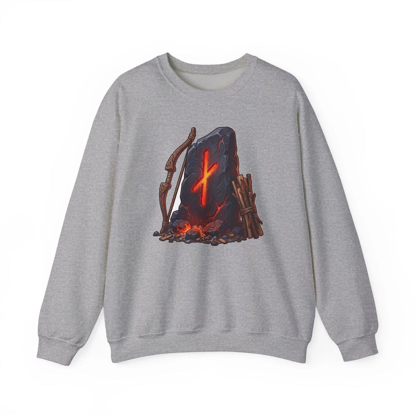Nauthiz Rune Need-Fire Graphic Sweatshirt - Heavy Blend Crewneck Fleece - Unisex White