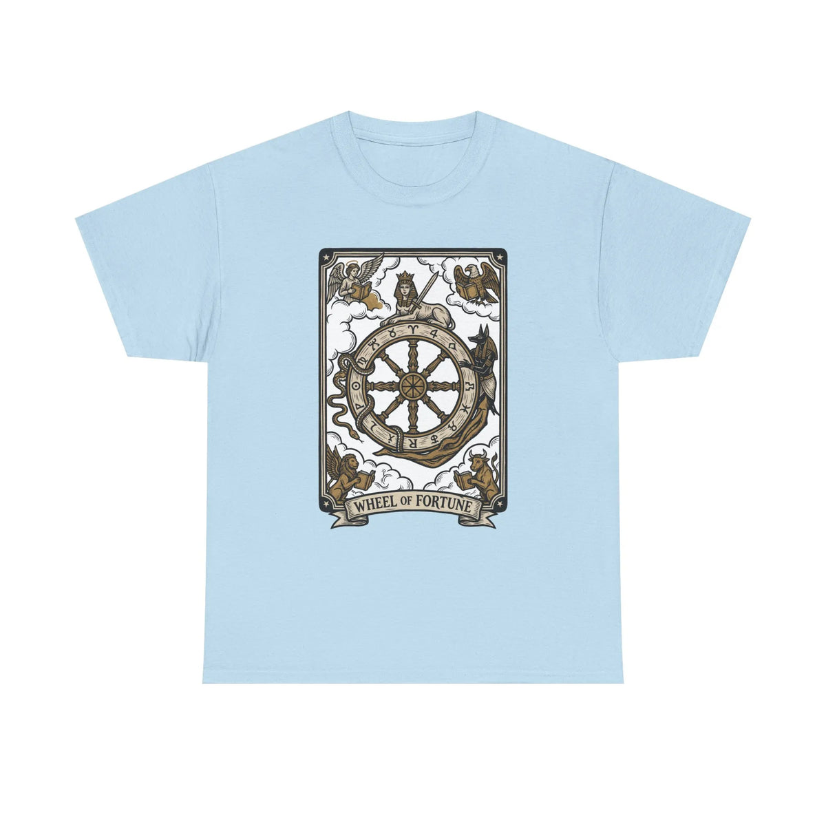 Wheel of Fortune Tarot Graphic T-Shirt - Heavyweight Cotton Classic Fit - Unisex White