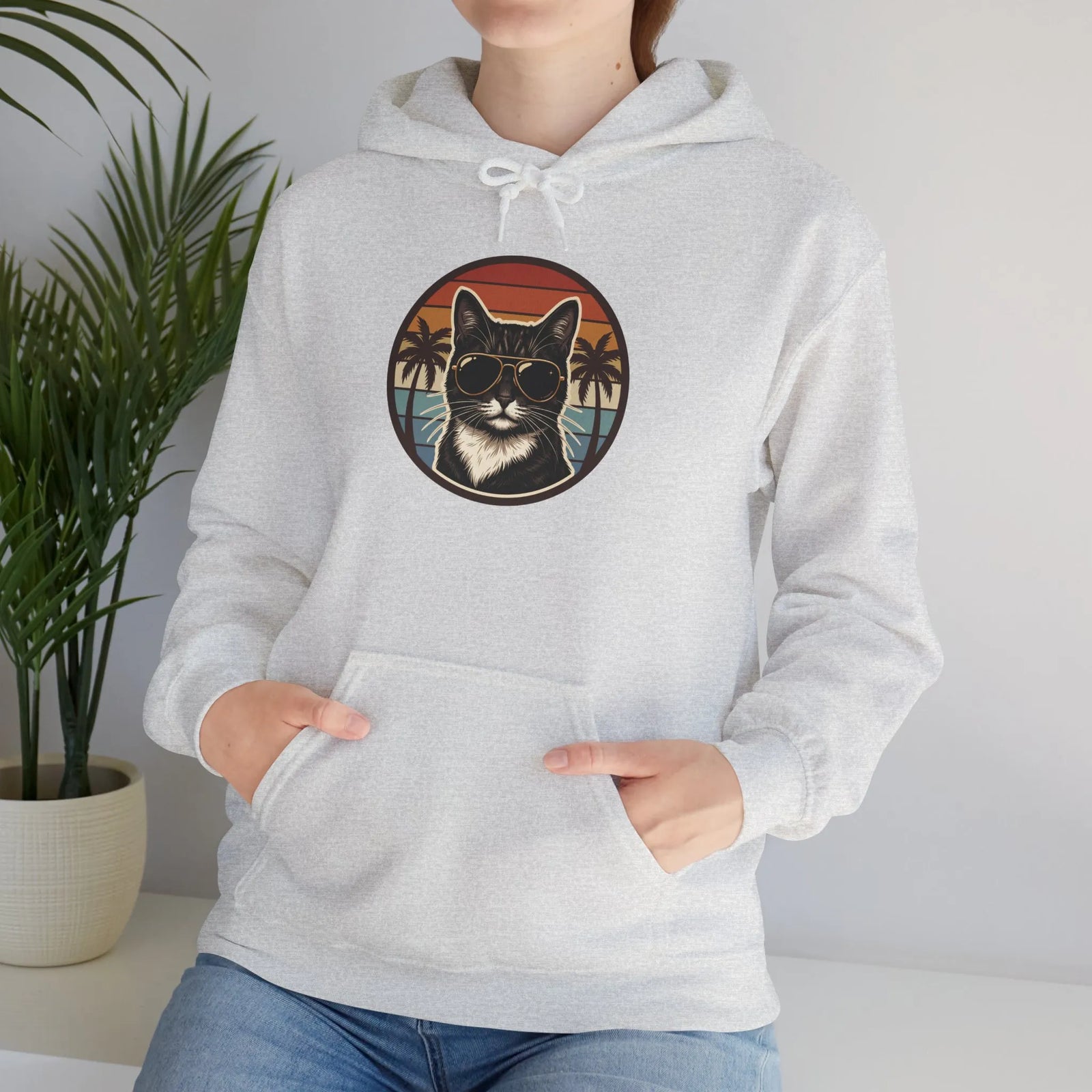 Cool Cat Aviators Sunset Hoodie - Classic Fit Fleece Pullover - Unisex White