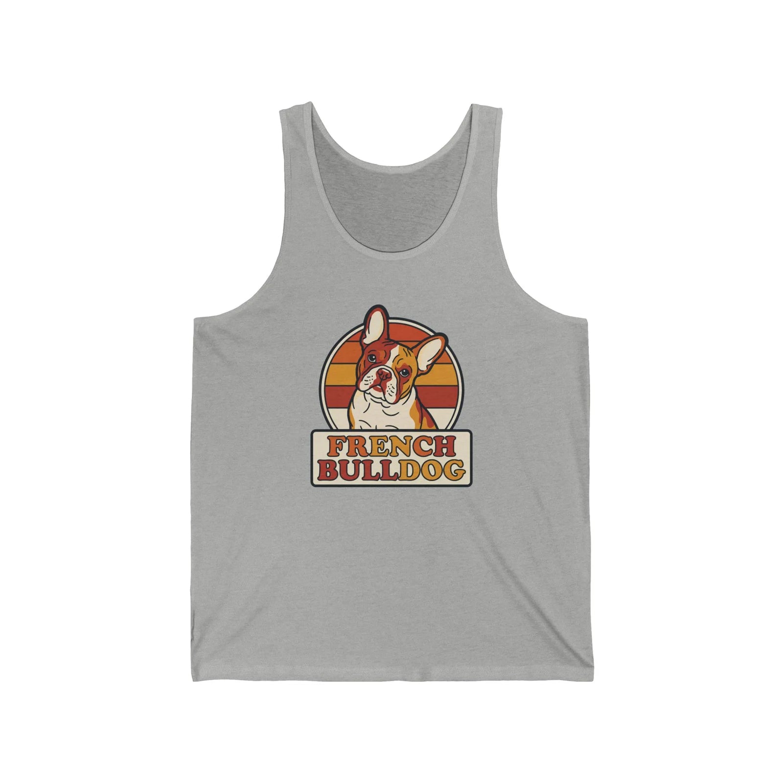 French Bulldog Retro 70s Sunset Tank Top - Lightweight Combed Cotton Tank - Unisex White