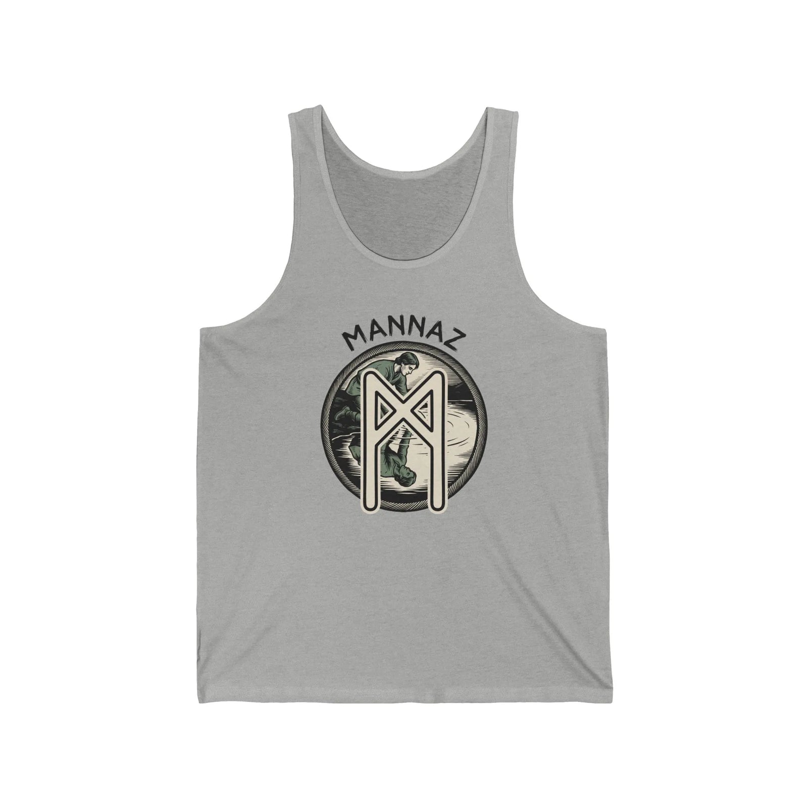 Mannaz Rune Humanity Graphic Tank Top - Retail Fit Combed Cotton Jersey - Unisex Athletic Heather
