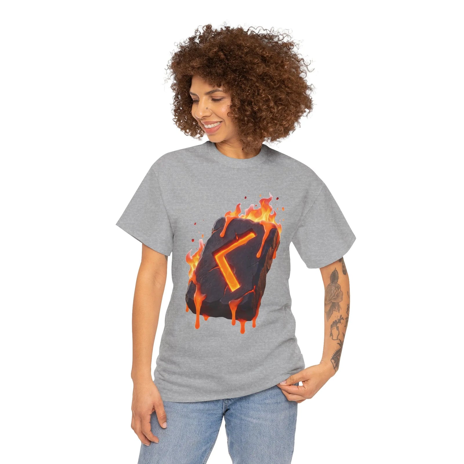 Kenaz Rune Torch Flame T-Shirt - Heavy Cotton Classic Fit Tee - Unisex White