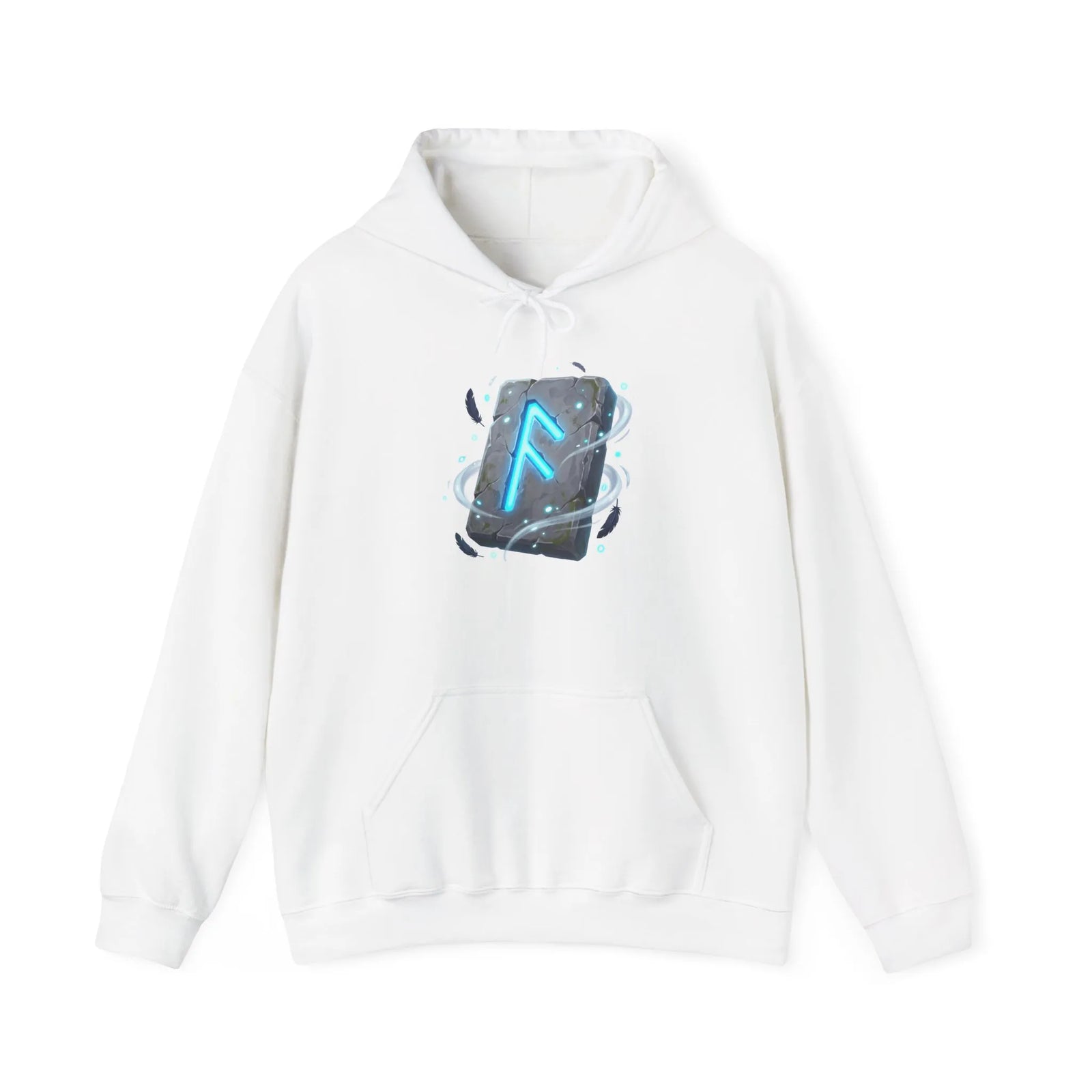 Ansuz Rune Odin's Raven Graphic Hoodie - Medium Heavy Fabric Classic Fit - Unisex White