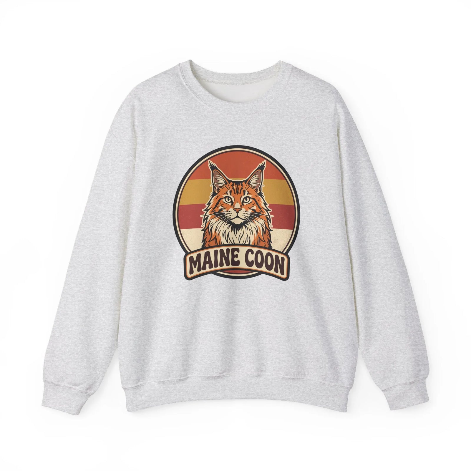 Maine Coon Retro 70s Sunset Sweatshirt - Soft 50/50 Cotton Blend Crewneck - Unisex White