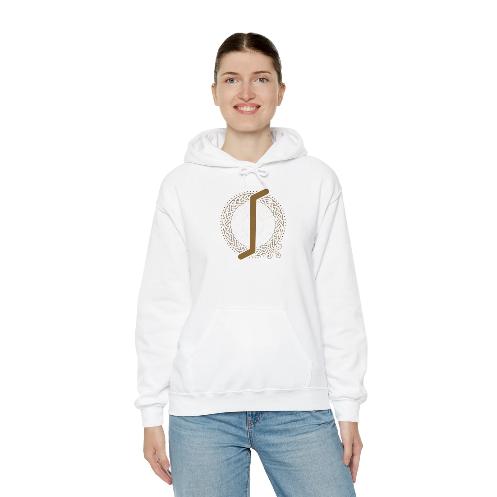 Eihwaz Rune World Tree Graphic Hoodie - Heavy Blend Fleece Pullover - Unisex White