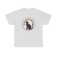 Moon Phases Sacred Geometry Cat Graphic T-Shirt - Heavy Cotton Classic Fit Tee - Unisex White