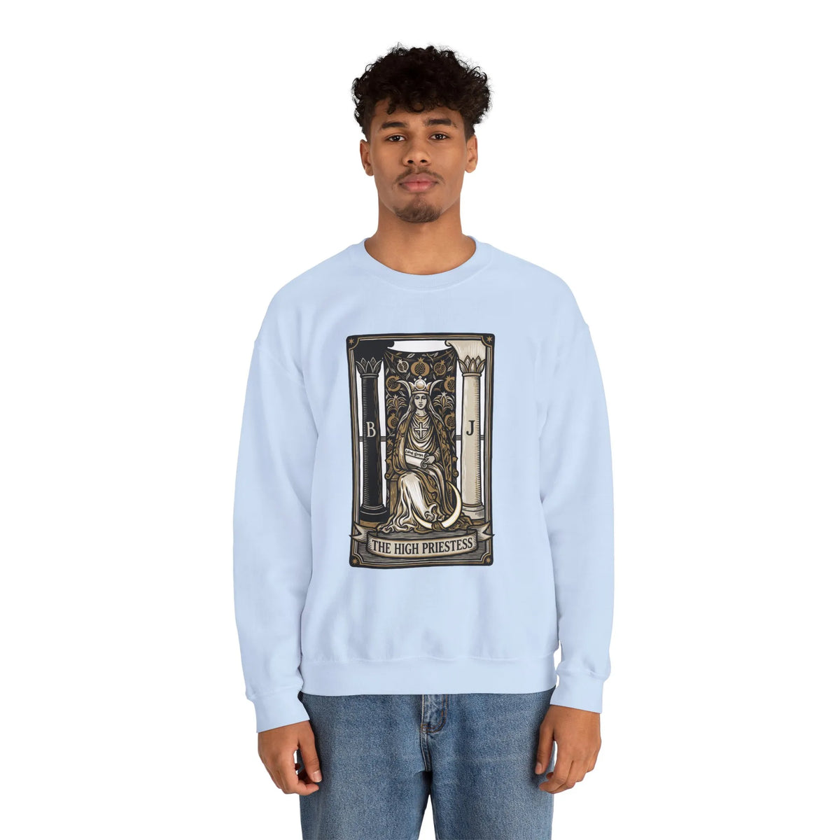 The High Priestess Tarot Card Sweatshirt - Heavy Blend Fleece Crewneck - Unisex White