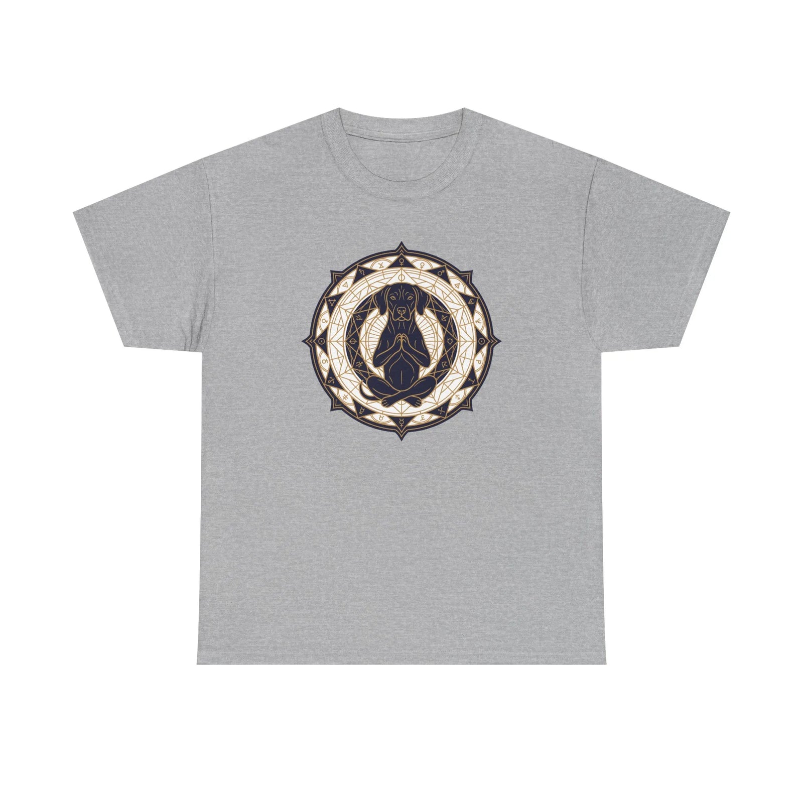 Meditating Dog Sacred Geometry T-Shirt - Heavy Cotton Classic Fit Tee - Unisex White