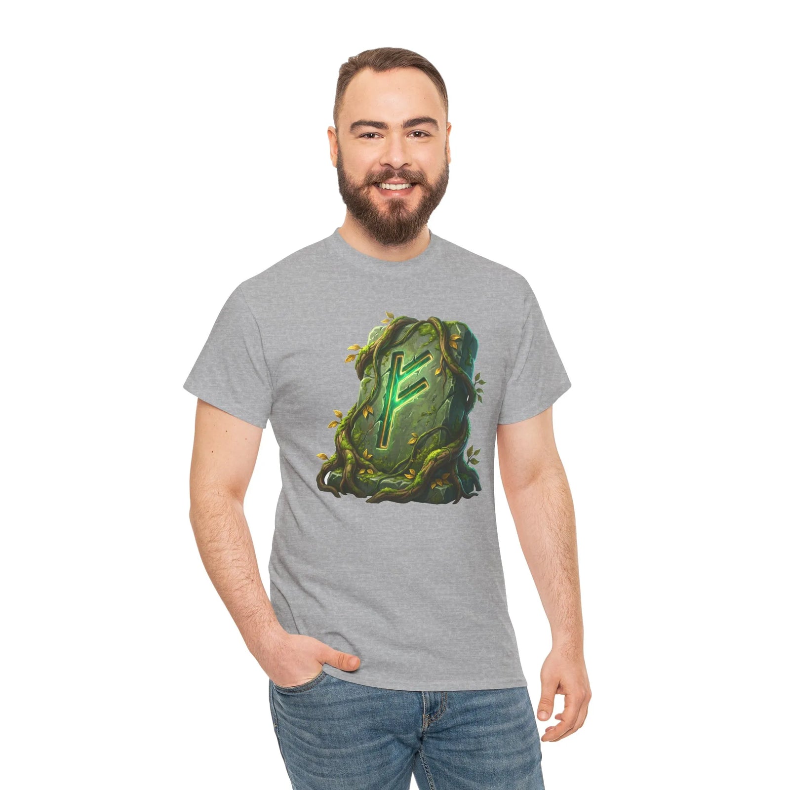 Fehu Rune Wealth Symbol T-Shirt - Heavy Cotton Classic Fit Tee - Unisex White