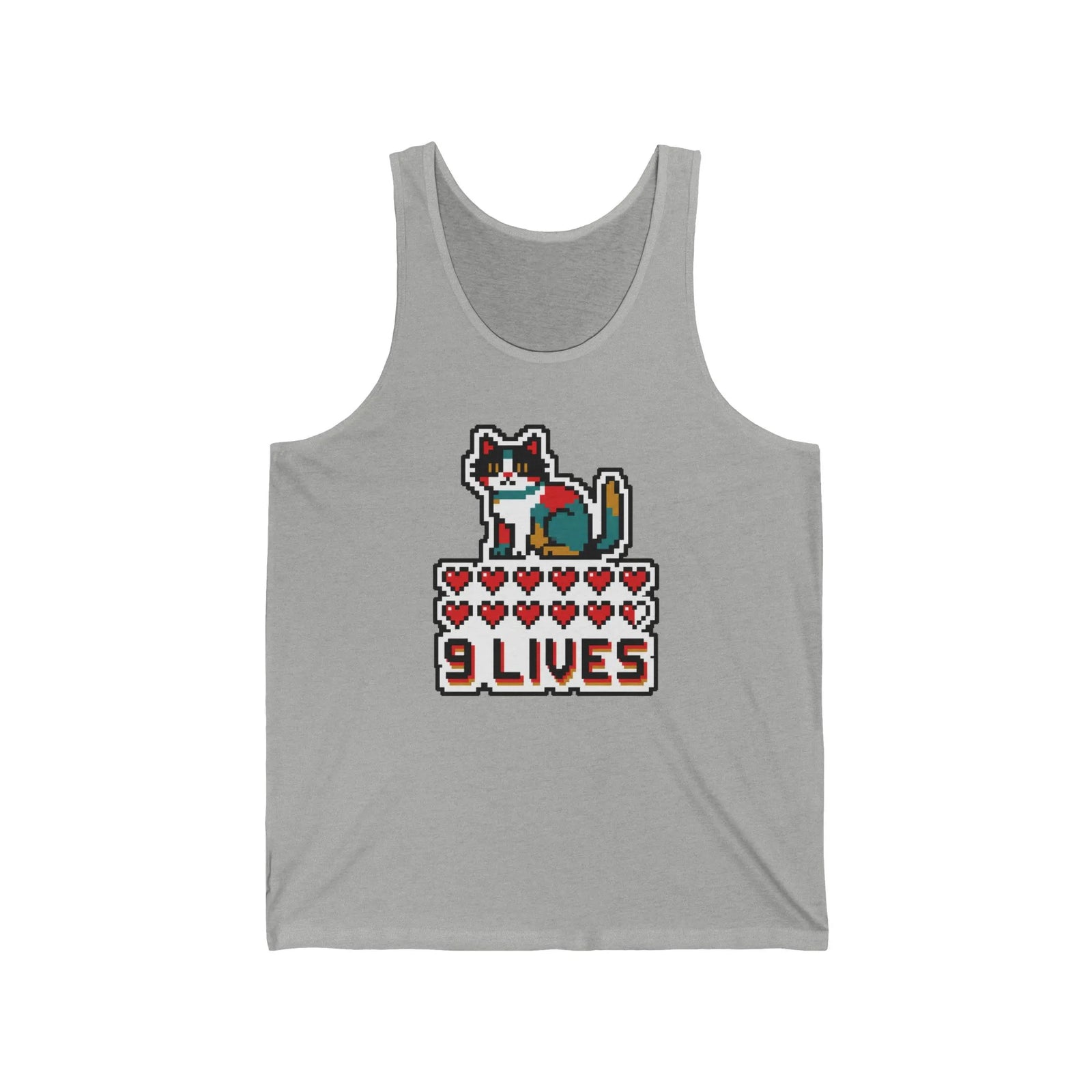 Nine Lives 8-Bit Gaming Cat Tank Top - Lightweight Combed Cotton Jersey - Unisex White