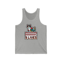 Nine Lives 8-Bit Gaming Cat Tank Top - Lightweight Combed Cotton Jersey - Unisex White