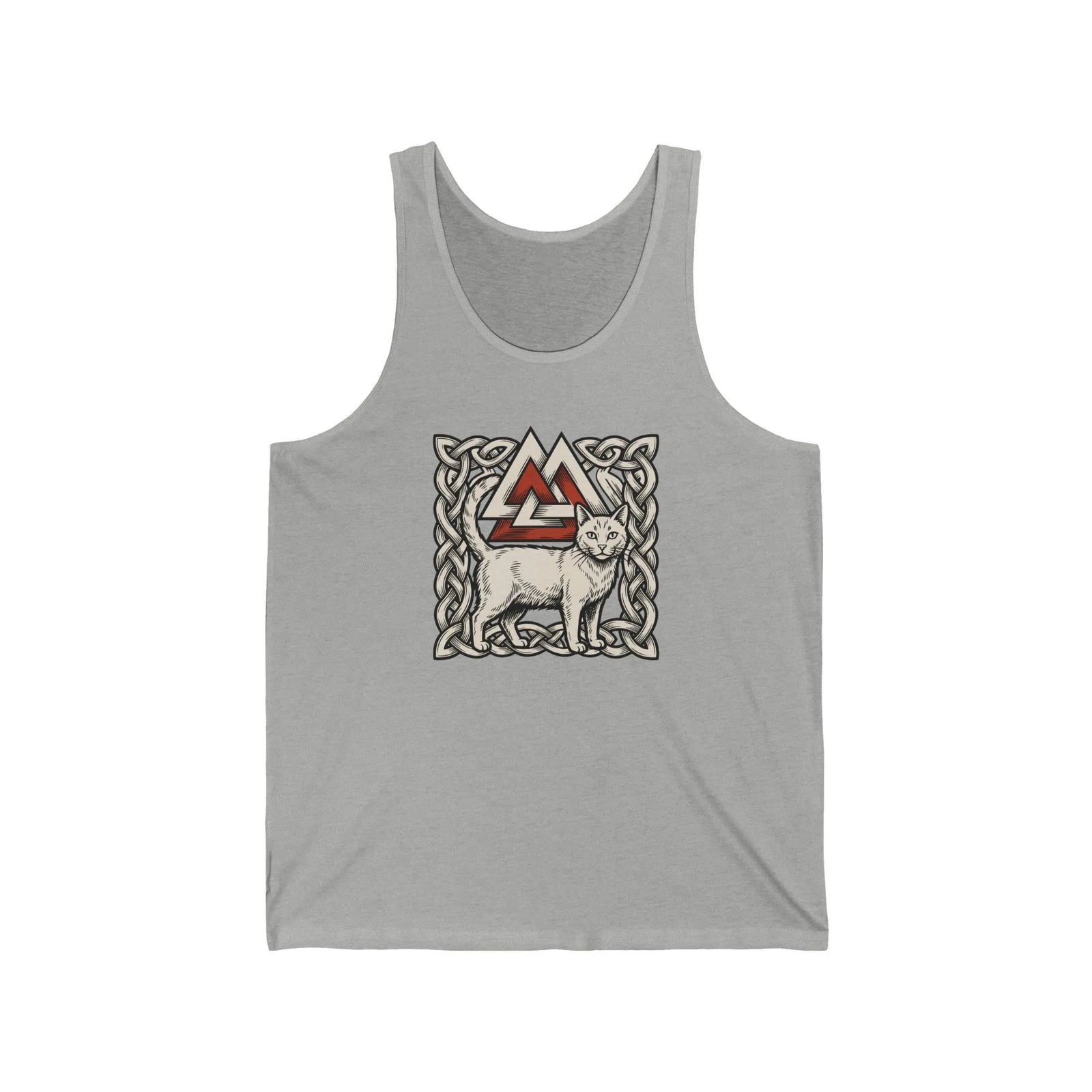 Valknut Cat Freyja Norse Woodcut Tank Top - Lightweight Ring-Spun Cotton Jersey - Unisex White