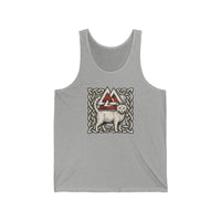 Valknut Cat Freyja Norse Woodcut Tank Top - Lightweight Ring-Spun Cotton Jersey - Unisex White