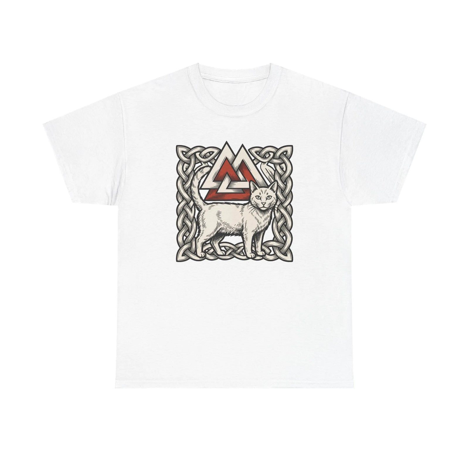 Valknut Cat Freyja's Sacred T-Shirt - Heavy Cotton Classic Fit Tee - Unisex White