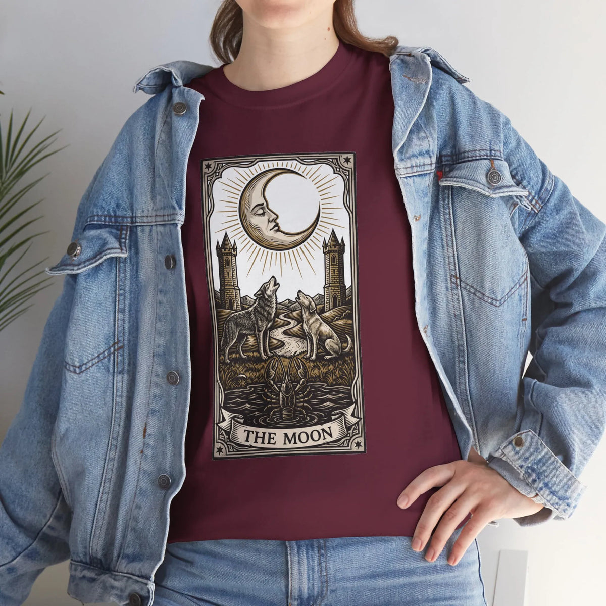 Moonlight Wolves Tarot Graphic T-Shirt - Heavy Cotton Classic Fit Crewneck - Unisex White