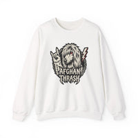 Headbanger Heavy Metal Dog Graphic Sweatshirt - Heavyweight Cotton Blend Fleece - Unisex White
