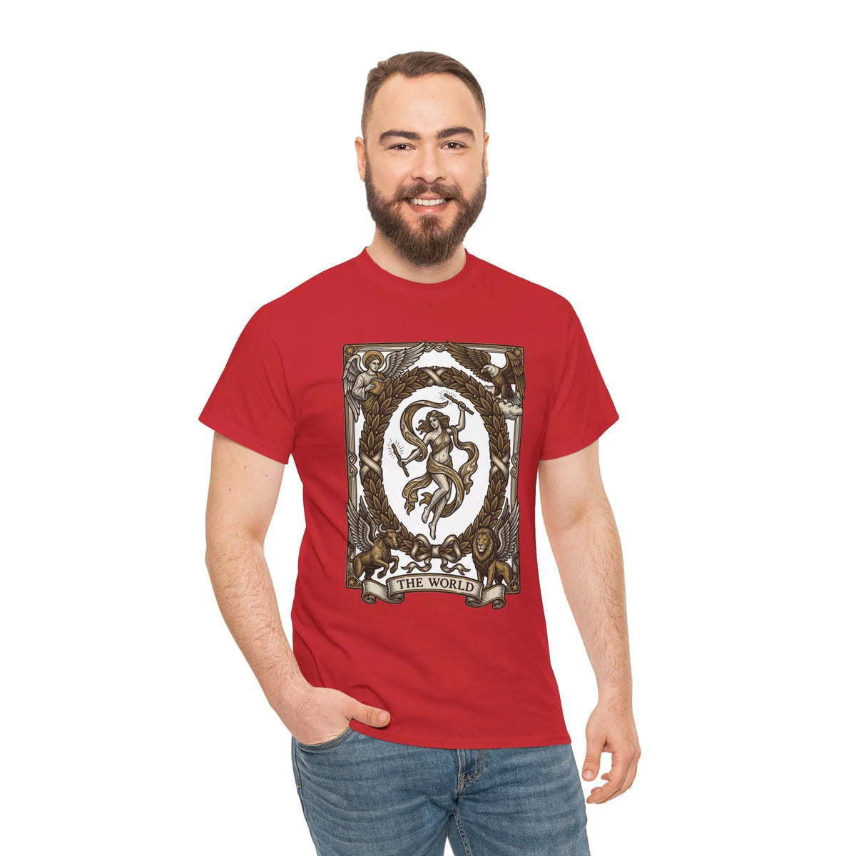 The World Tarot Card Graphic T-Shirt - Heavy Cotton Classic Fit Tee - Unisex White