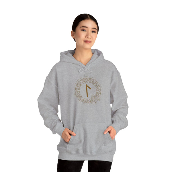 Laguz Rune Norse Knotwork Hoodie - Soft Cotton Poly Blend Pullover - Unisex White