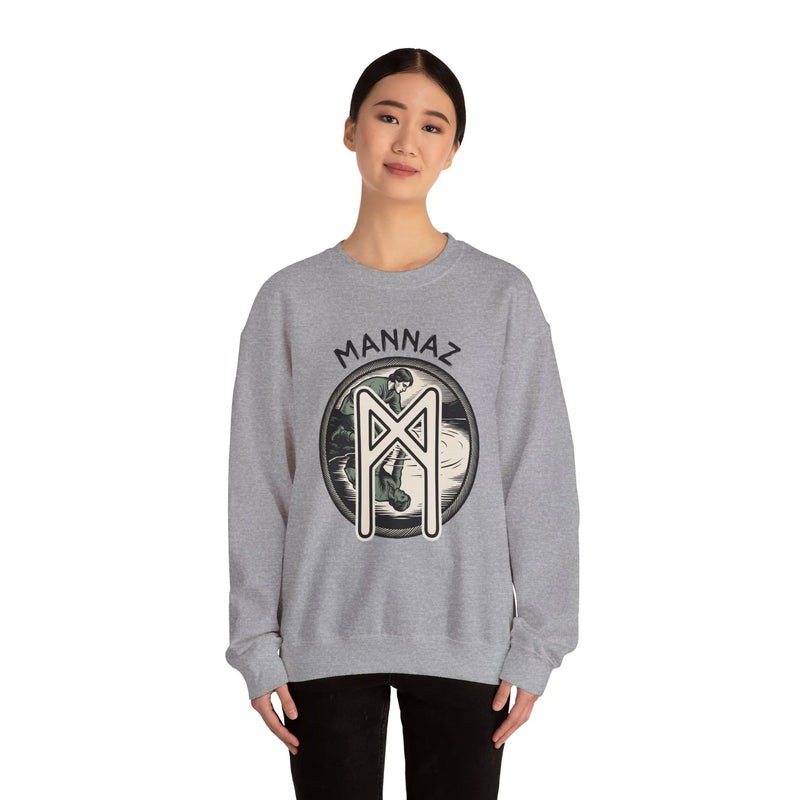 Mannaz Humanity Rune Graphic Sweatshirt - Heavy Blend Fleece Crewneck - Unisex White