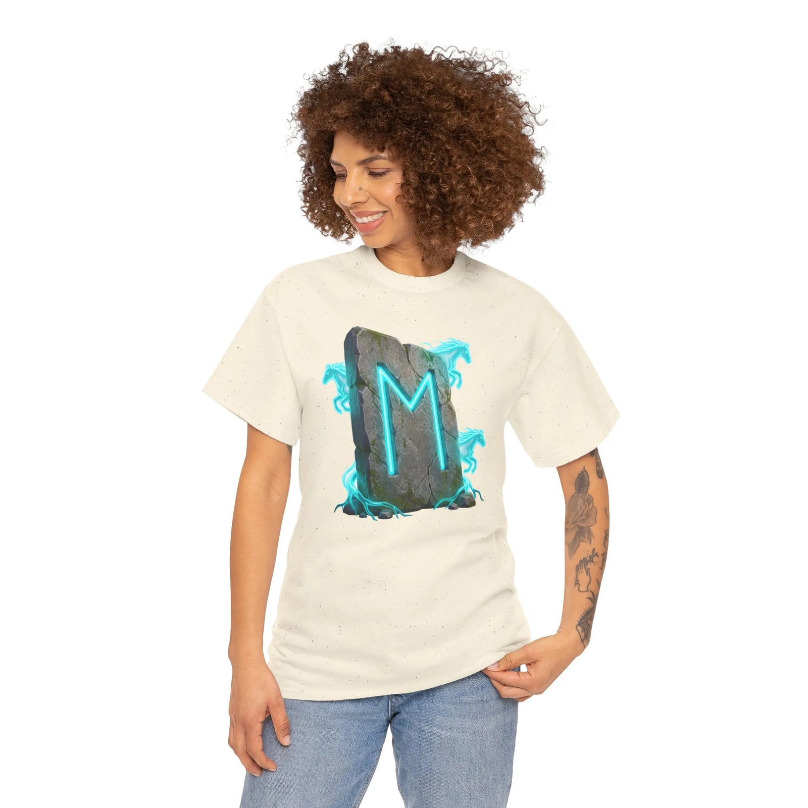 Ehwaz Rune Twin Horse T-Shirt - Heavyweight 100% Cotton Classic Tee - Unisex White