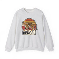 Bengal Cat Retro Sunset Sweatshirt - Classic Fit Heavy Blend Crewneck - Unisex White
