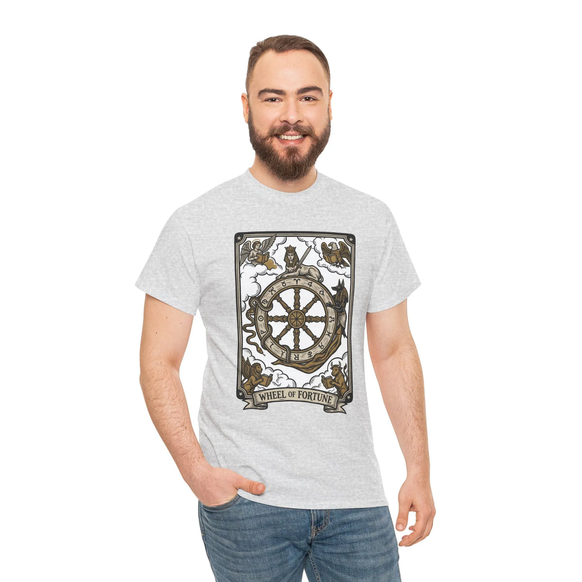 Wheel of Fortune Tarot Graphic T-Shirt - Heavyweight Cotton Classic Fit - Unisex White