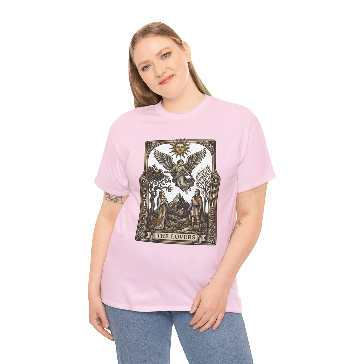 The Lovers Tarot Card Graphic T-Shirt - Heavy Cotton Classic Fit Tee - Unisex White