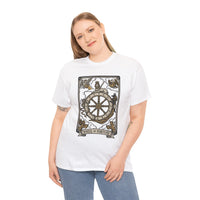 Wheel of Fortune Tarot Graphic T-Shirt - Heavyweight Cotton Classic Fit - Unisex White