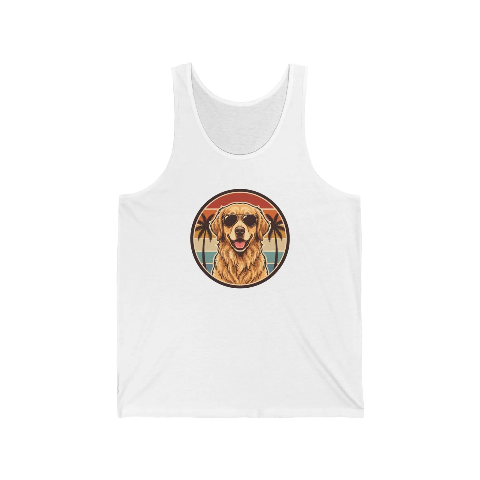 Golden Retriever 70s Sunset Aviators Tank Top - Lightweight Ring-Spun Cotton Retail Fit - Unisex Athletic Heather
