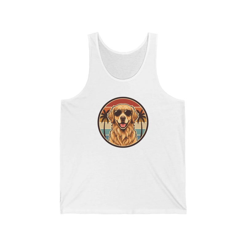 Golden Retriever 70s Sunset Aviators Tank Top - Lightweight Ring-Spun Cotton Retail Fit - Unisex Athletic Heather