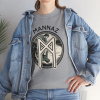 Mannaz Rune Reflection Graphic T-Shirt - Heavy Cotton Classic Fit Tee - Unisex White