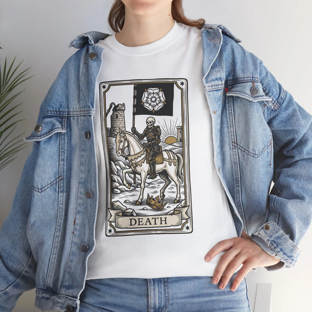 Death Tarot Card Knight Graphic T-Shirt - Heavyweight 100% Cotton Classic Fit Tee - Unisex White