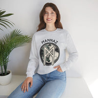 Mannaz Humanity Rune Graphic Sweatshirt - Heavy Blend Fleece Crewneck - Unisex White